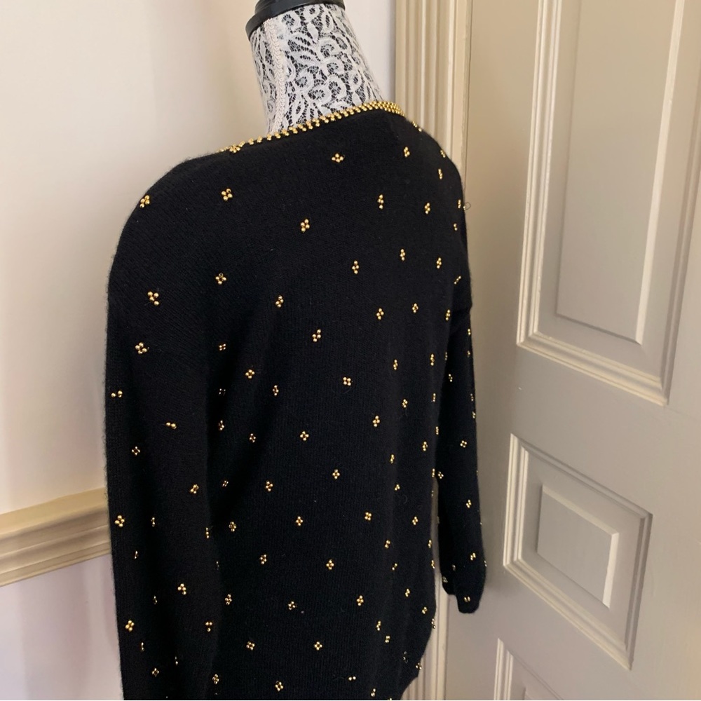 Vintage Gold Beaded Crewneck Black Sweater SZ M - Picture 9 of 13